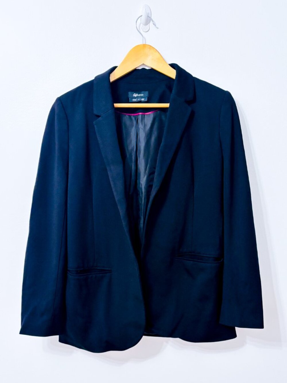 REITMANS Black Open Front Blazer Notch Lapel Tailored Office Jacket Size 8